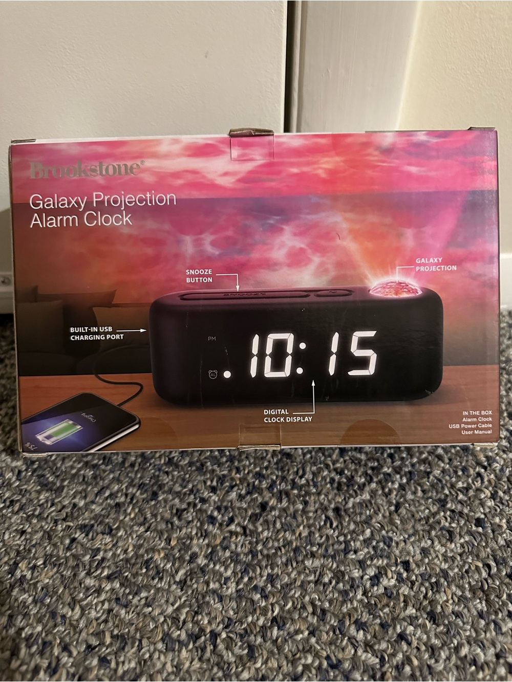 Brookstone Black Galaxy Projection Alarm Clock with White LED